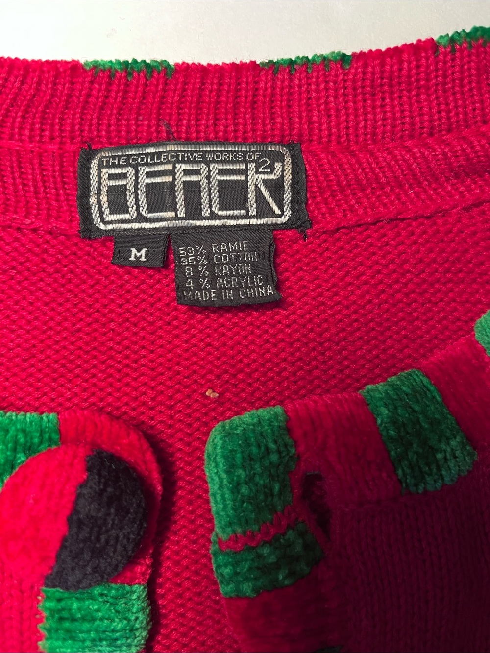 VTG 90s Berek Red Leaping Cats Beaded Cardigan Sweater Size Medium Grannycore - Picture 6 of 9